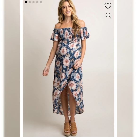 Pinkblush Dresses & Skirts - Pinkblush Maternity | Pink Blush Blue Floral Off Shoulder Smocked Wrap- Large